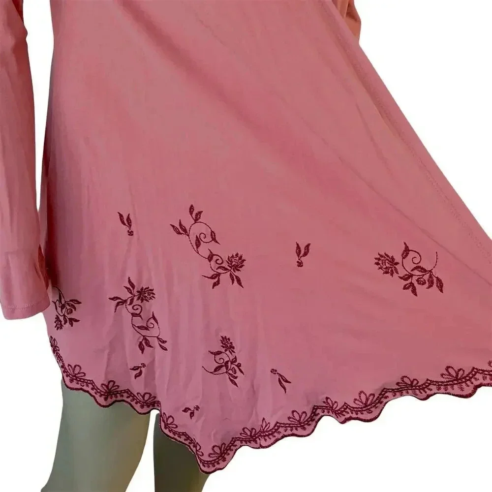 Mi ami Francescas Asymmetrical Embroidered Open Cardigan Tunic Sweater  M Rose